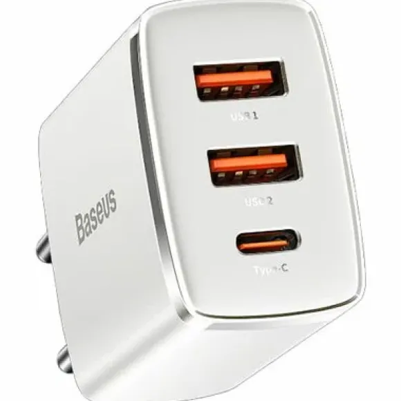 Baseus Ładowarka Ładowarka sieciowa Baseus Compact Quick Charger 2xUSB USB-C PD 3A 30W biała BSU2896WHT