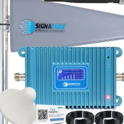 Zestaw Wzmacniacz Zasięgu Sygnału Telefonu Internetu Komórkowego GSM Blue LCD GSM980 + Antena T2 23dBi 10m + 1x Grzybek + Bat